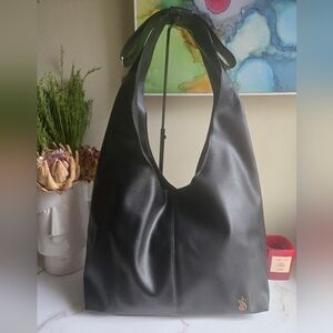 Victoria's Secret Valentine's Day 2026 Black Faux Leather Slouchy Hobo Tote Bag